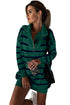 Striped O-Ring Zip Front Collared Drop Shoulder Long Sleeve Sweater Dress